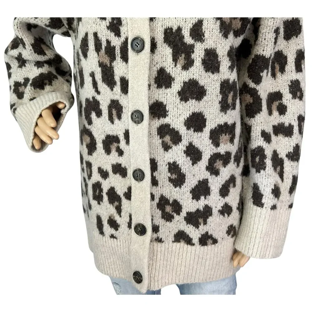 J. Crew Oversized Cardigan Sweater in Leopard Print BJ572 Size S